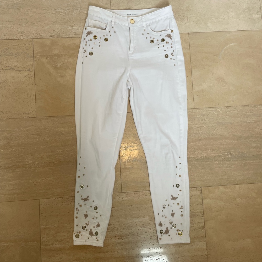 Ellie Tahari white jeans with gold embellishments  size 2